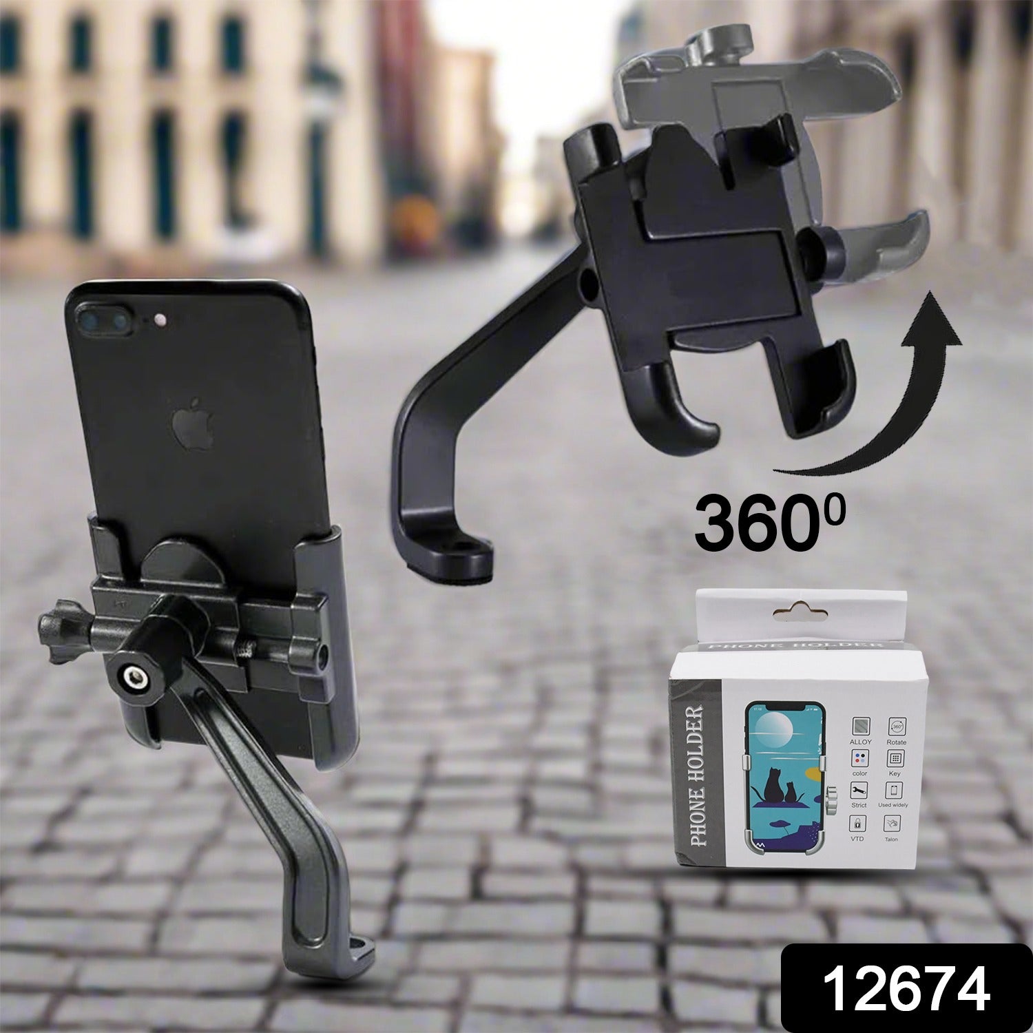 Full Metal Body Bike & Scooty 360 Degree Rotating Mobile Holder Stand for Bicycle, Motorcycle, Scooty for Maps and GPS Navigation Fits All Smartphones (1 Pc) Full Metal Body Bike & Scooty 360 Degree Rotating Mobile Holder Stand for Bicycle, Motorcycle, Scooty for Maps and GPS Navigation Fits All Smartphones (1 Pc)